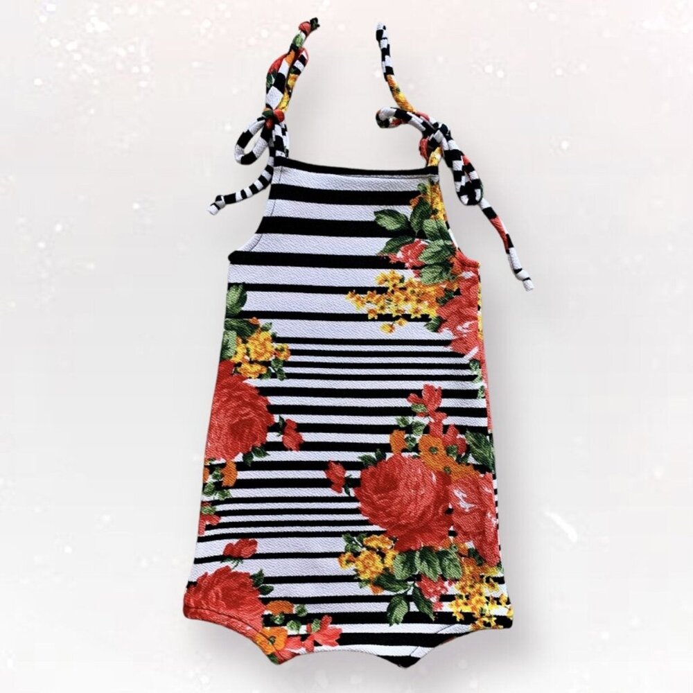 Two Little Kings Handmade B | W & Floral Sunsuit